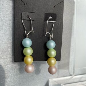 Handmade blue,‎ green, yellow, and pink pastel dangle earrings